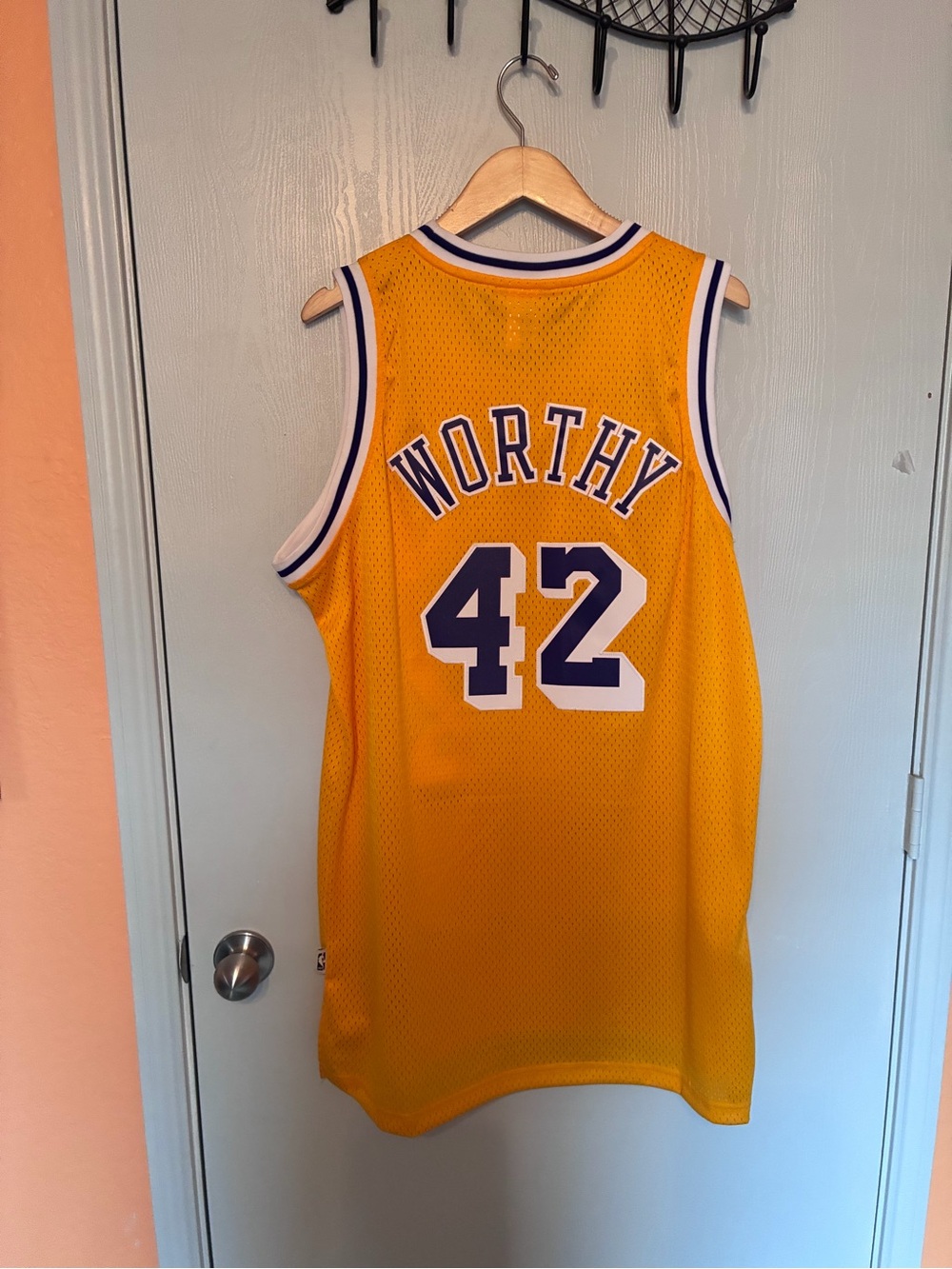 adidas Lakers Gold Mesh Basketball Jersey #42 with Purple Trim - Picture 2 of 5